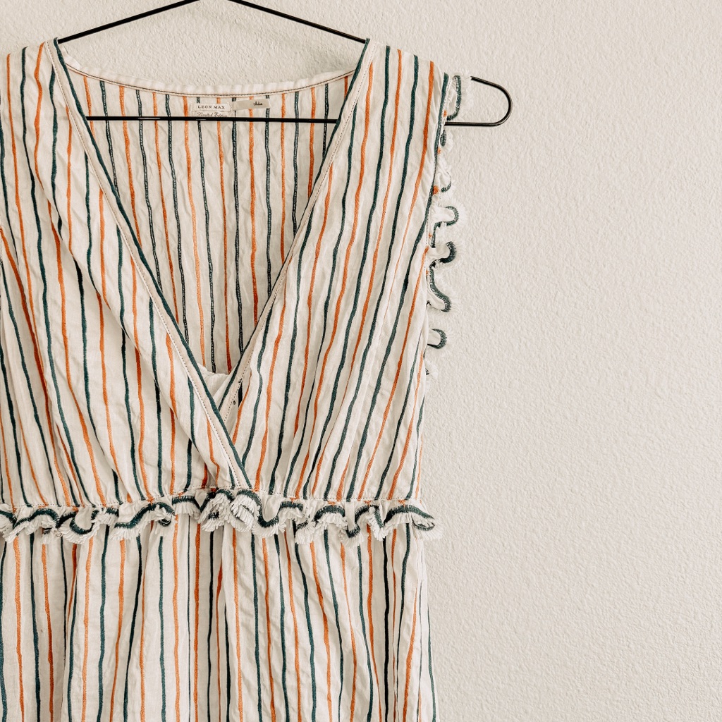 Leon Max Limited Edition Green/Orangey Gold Stripe Dress. Size Medium.